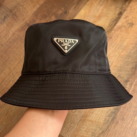 Black Bucket Hat with logo Prada - Picture 1 of 7